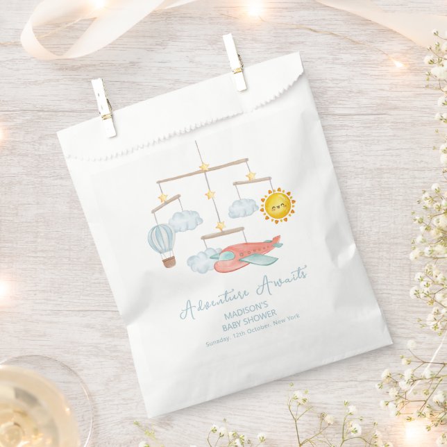Adventure Airplane Hot Air Balloon Baby Shower  Favour Bag (Clipped)