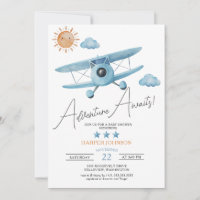 Adventure Attend Baby shower avion Invitation