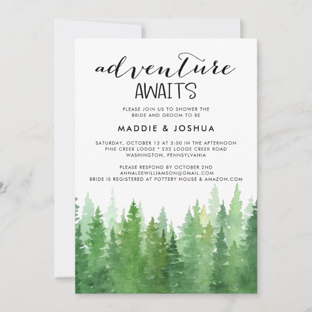 Adventure Attend Forêt Couples Douche Invitation (Devant)