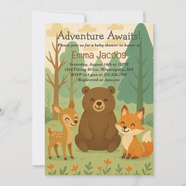 Adventure Attend Woodland Baby shower Invitation (Devant)
