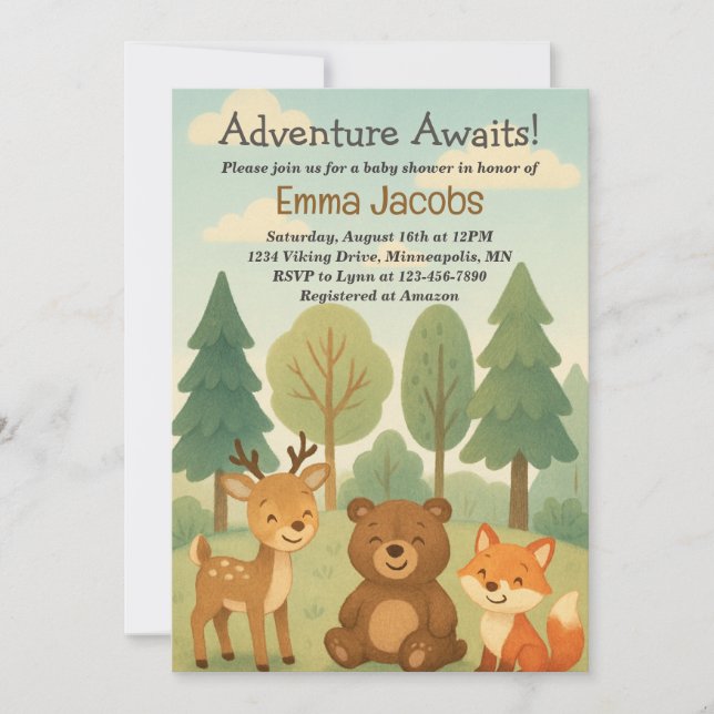Adventure Attend Woodland Baby shower Invitation (Devant)