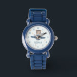 Adventure Aviation Cute Bear Blue Plane  Watch<br><div class="desc">Introduce a sense of adventure to your child's day with our adorable Aviation Bear Kids Watch! Featuring a cute bear riding a blue vintage plane, this delightful watch is perfect for young explorers. The colourful and playful design makes learning to tell time fun and engaging. With a comfortable, adjustable strap...</div>