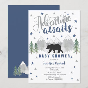 Adventure Await and Baby shower Invitation Navy