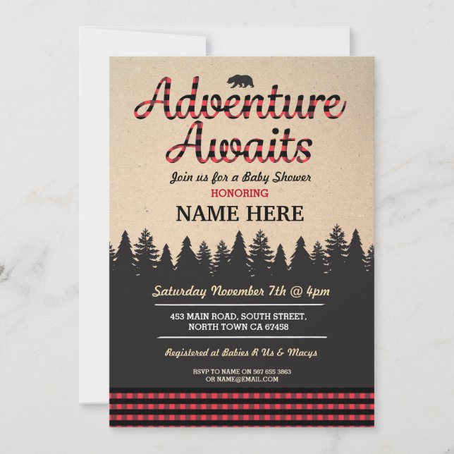 Adventure Await Baby shower Lumberjack Invitation  (Devant)