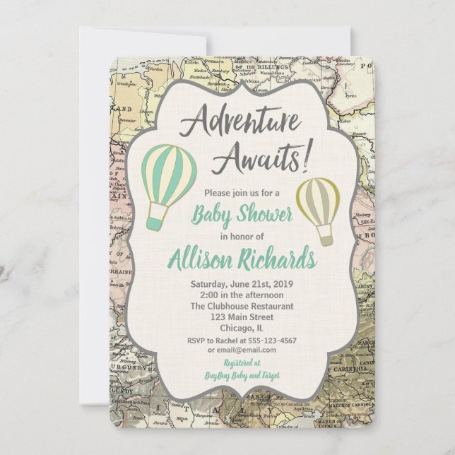 Adventure Await boy baby shower invitations (Devant)