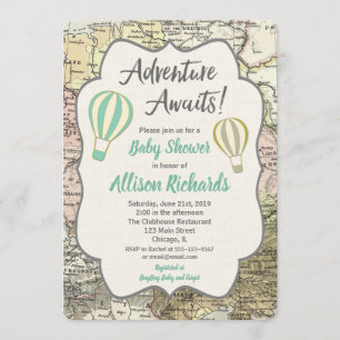 Adventure Await boy baby shower invitations