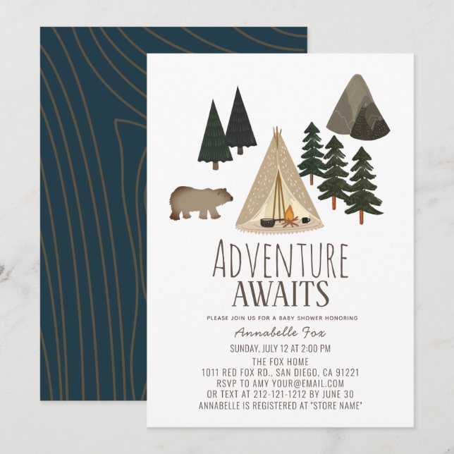 Adventure Await Camping Baby shower Invitation (Devant / Derrière)
