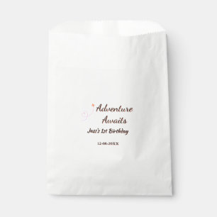 Adventure awaits 1st birthday name date planeretro favour bag