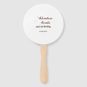 Adventure awaits 1st birthday name date planeretro hand fan