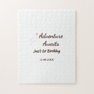 Adventure awaits 1st birthday name date planeretro jigsaw puzzle