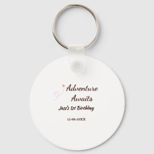 Adventure awaits 1st birthday name date planeretro keychain