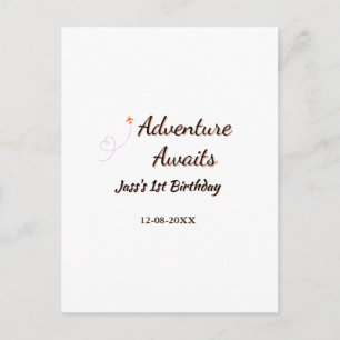 Adventure awaits 1st birthday name date planeretro postcard