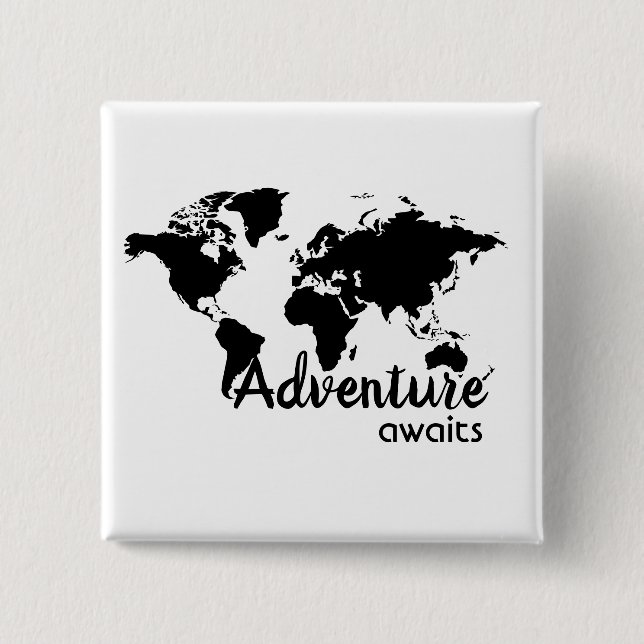 Adventure awaits 2 inch square button (Front)