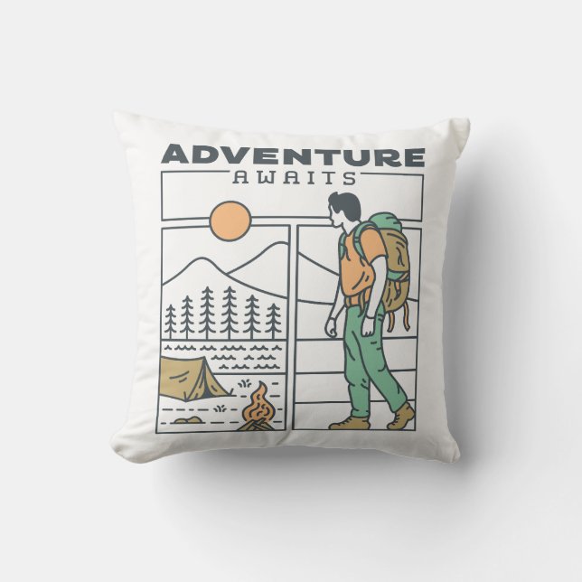 Adventure Awaits 2 Throw Pillow (Front)