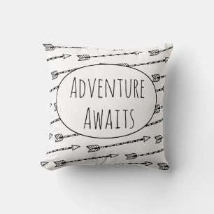 Adventure Awaits Arrow Pattern Black White Throw Pillow