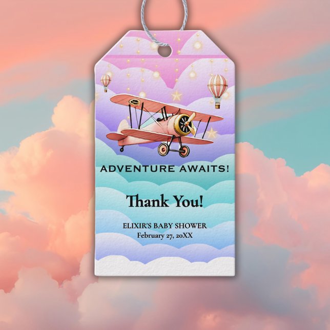 Adventure Awaits Aviation Baby Shower Gift Tags (Creator Uploaded)