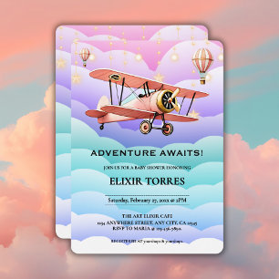 Adventure Awaits Aviation Baby Shower Invitation