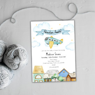 Adventure Awaits Aviator Airplane Baby Shower  Invitation