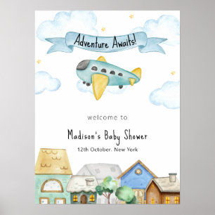 Adventure Awaits Aviator City Baby Shower Welcome  Poster