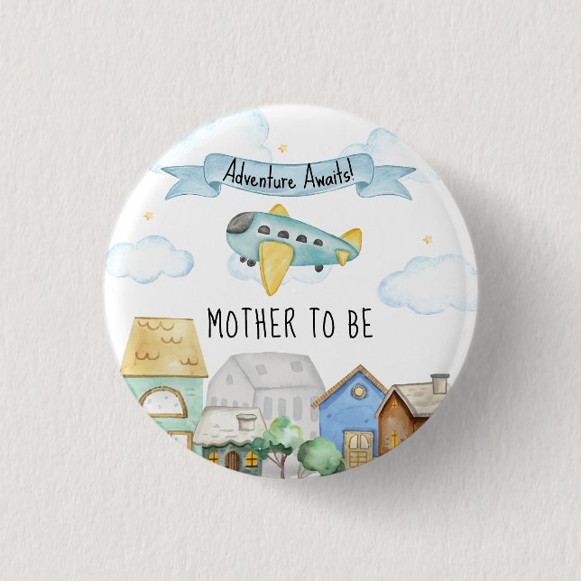 Adventure Awaits Aviator Mother To Be Baby Shower  1 Inch Round Button (Front)