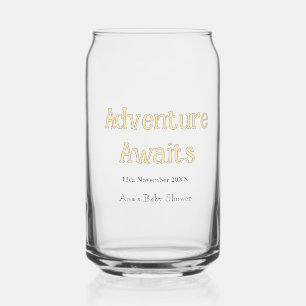 Adventure awaits baby shower add name date pastel can glass