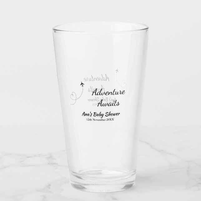 Adventure awaits baby shower add name date plane s glass (Front)