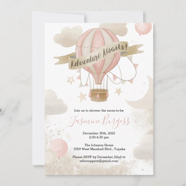 Adventure Awaits Baby Shower Invitation for GIRL (Front)