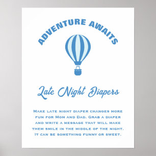 Adventure Awaits Baby Shower Late Night Diapers Poster