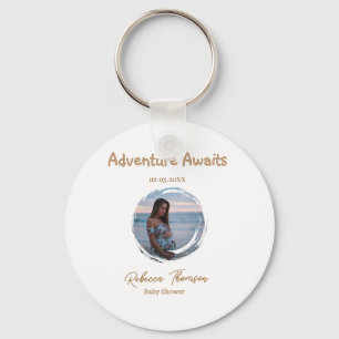 adventure awaits baby shower photo golden pink nam keychain