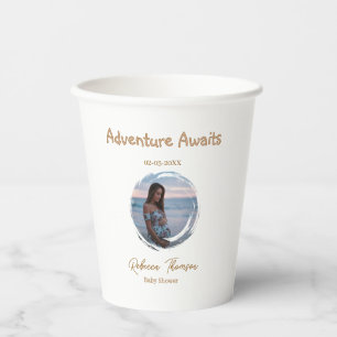 adventure awaits baby shower photo golden pink nam paper cups