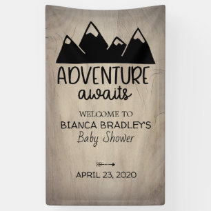 Adventure Awaits Baby Shower Rustic Wood Banner