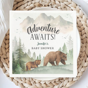 Adventure Awaits Baby Shower Woodland Bear Paper Napkin