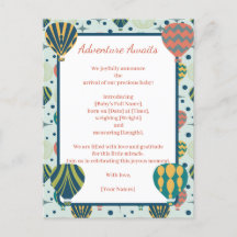 Adventure Awaits Balloon Sage Birth Announcement