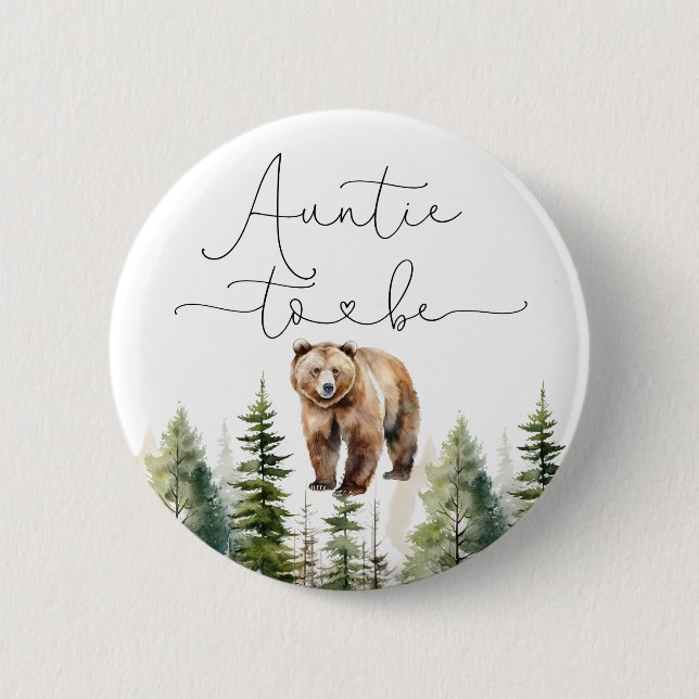 Adventure awaits bear baby shower Auntie to be 2 Inch Round Button (Front)