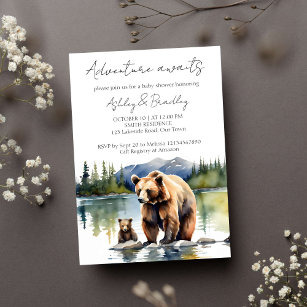 Adventure awaits bear cub with mom baby shower invitation