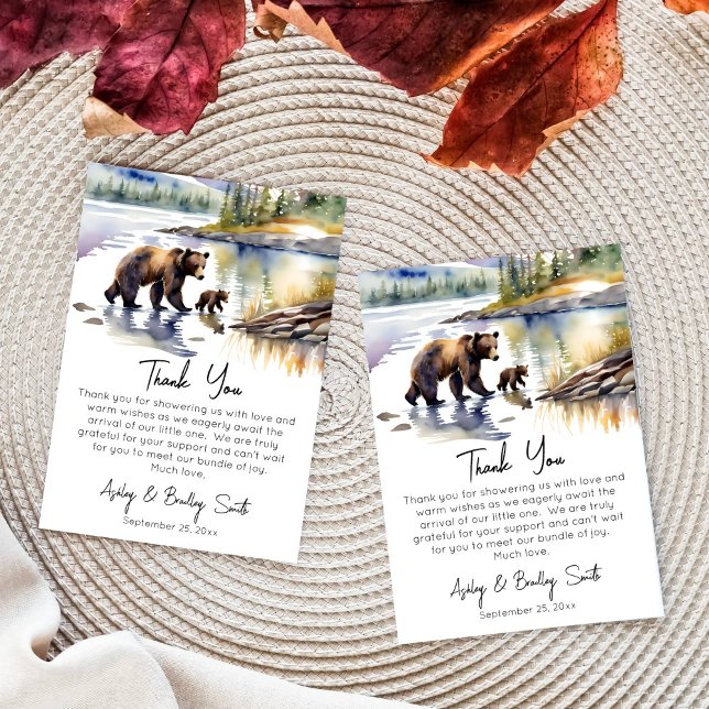 Adventure awaits bear cub with mom baby shower thank you card (National parks adventure awaits baby shower thank you cards cute bear cub mama grizzly Alaskan wild)