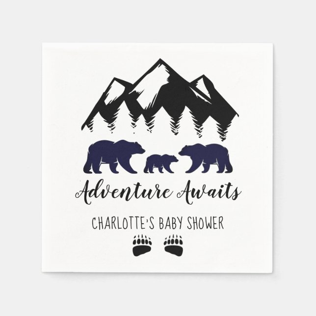 Adventure Awaits Bears Baby Shower  Napkins (Front)