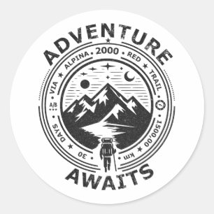 Adventure Awaits - Black in white Classic Round Sticker