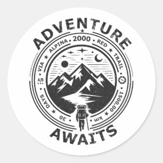 Adventure Awaits - Black in white Classic Round Sticker