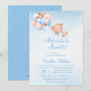 Adventure Awaits Blue Balloon Baby Shower   Invitation