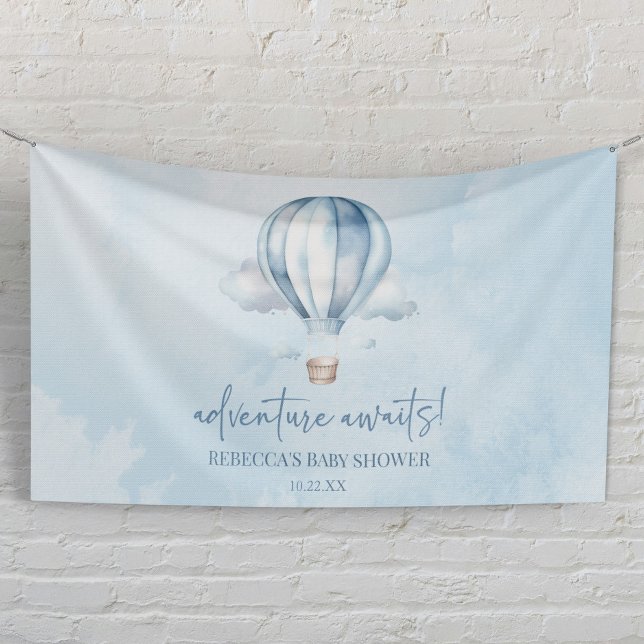 Adventure Awaits! Blue Hot Air Balloon Baby Shower Banner (Creator Uploaded)
