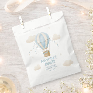 Adventure awaits blue hot air balloon baby shower favour bag