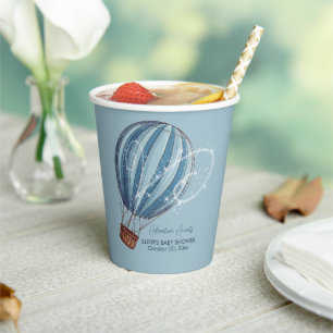 Adventure Awaits Blue Hot Air Balloon Baby Shower Paper Cups