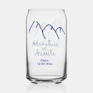 Adventure awaits blue mountain heart add name can glass