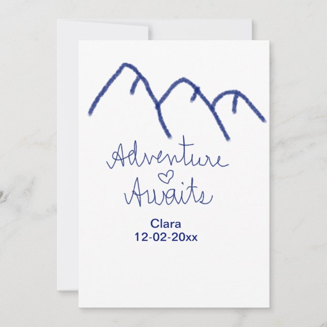 Adventure awaits blue mountain heart add name  invitation (Front)