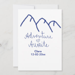 Adventure awaits blue mountain heart add name  invitation