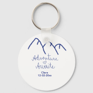 Adventure awaits blue mountain heart add name keychain