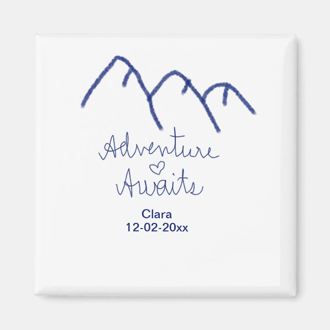Adventure awaits blue mountain heart add name  magnet (Front)