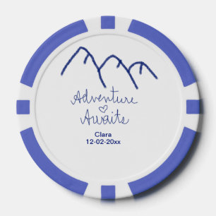 Adventure awaits blue mountain heart add name  poker chips