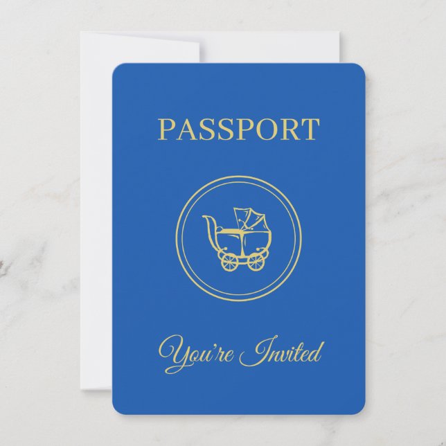 Adventure Awaits Blue Passport Baby Boy Shower Invitation (Front)